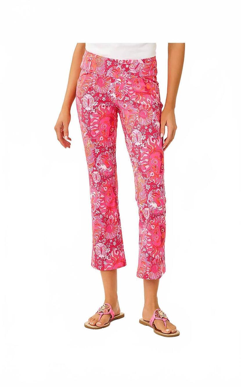NEW LILLY PULITZER upf 50+ luxletic corso kick flare pants in paradise punch jim